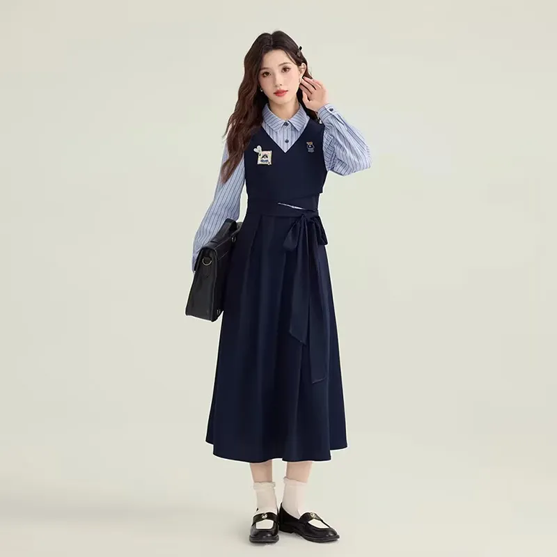 LWLG Long Sleeved Dress Women's Dark Blue-2