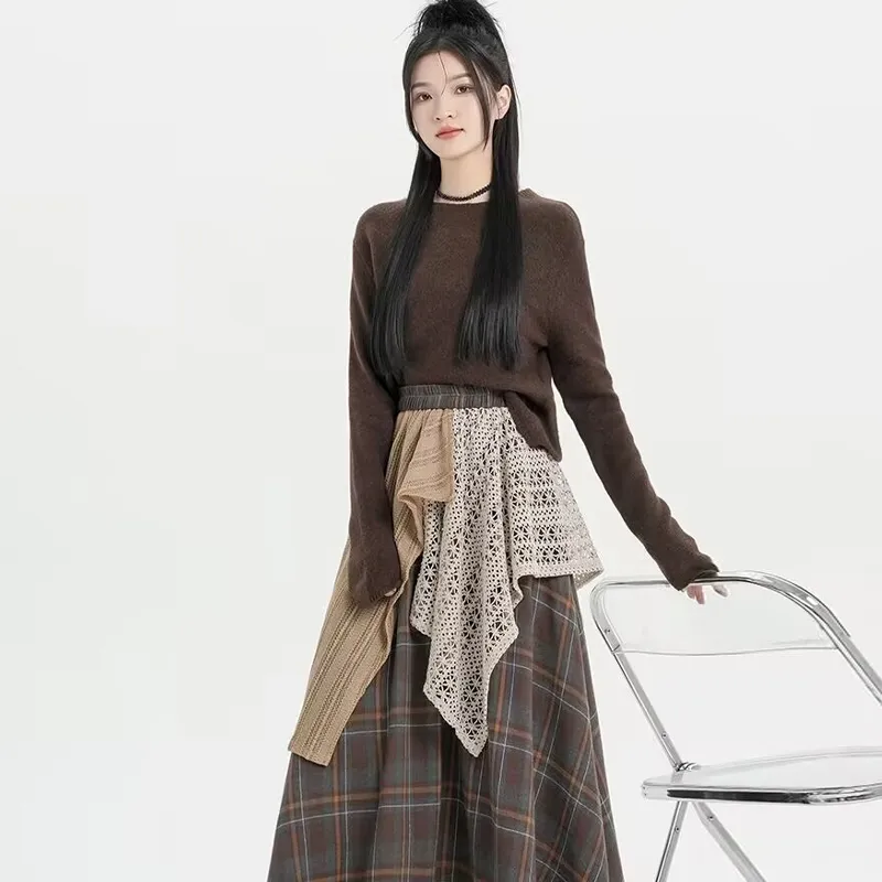 Vine Color Casual Long Skirt Women's-17