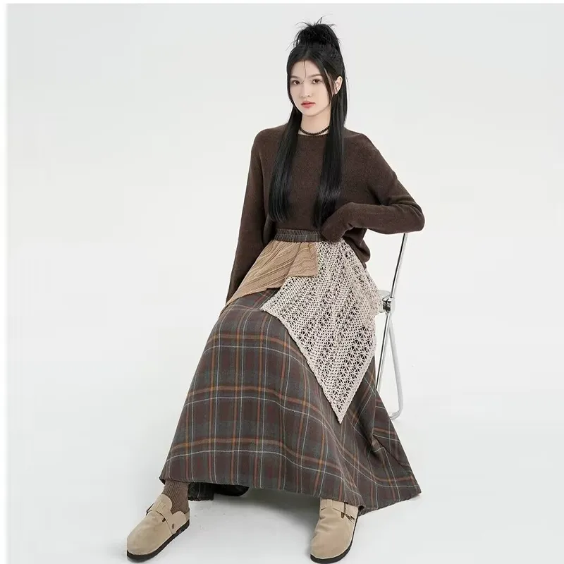 Vine Color Casual Long Skirt Women's-14