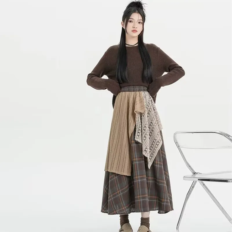 Vine Color Casual Long Skirt Women's-13