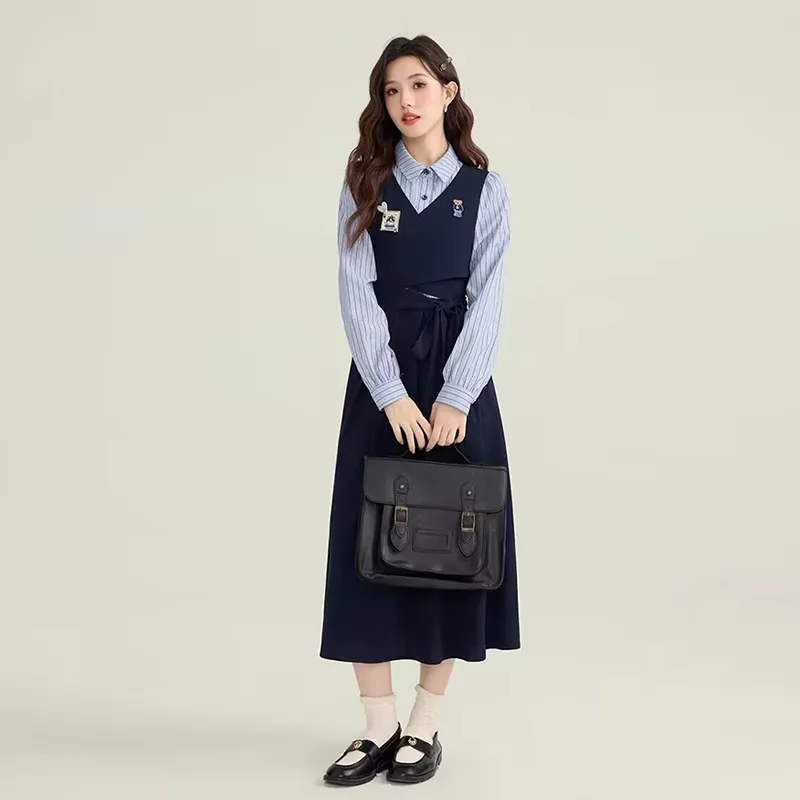 LWLG Long Sleeved Dress Women's Dark Blue-6