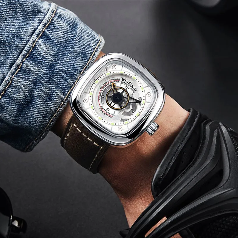 WSK Automatic Mechanical Movement TPU Strap Men's Watches White Dial-5