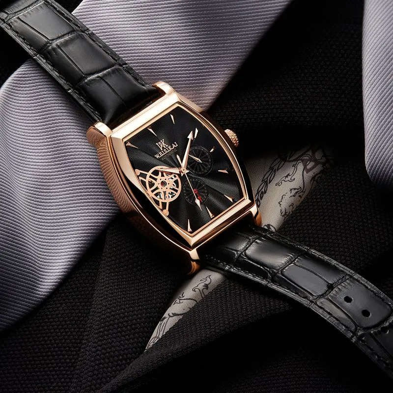 WSK Mechanical Movement Genuine Leather Strap Watch Men's Watches White Dial-8