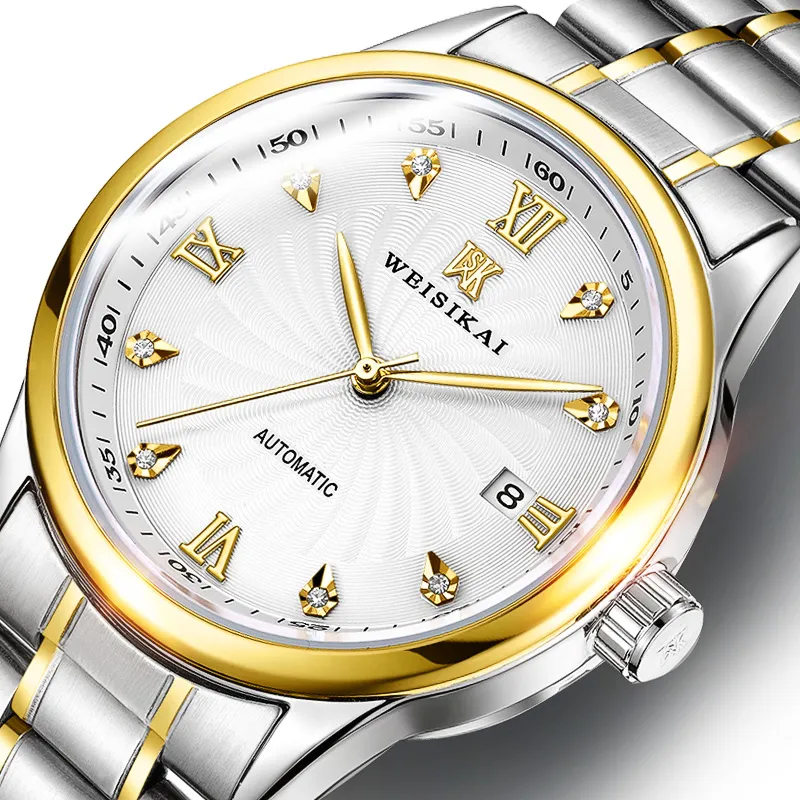 WSK Automatic Mechanical Movement Stainless Steel Watchband Men's Watches White Dial-7