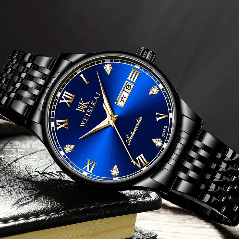 WSK Automatic Mechanical Movement Stainless Steel Strap Men's Watches Blue Dial-9