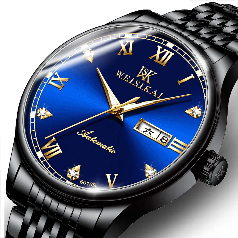 WSK Automatic Mechanical Movement Stainless Steel Strap Men's Watches Blue Dial-8