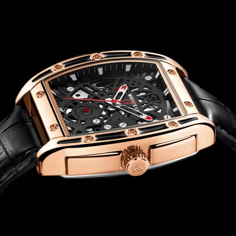 WSK Mechanical Movement Genuine Leather Strap Watch Men's Watches Black Dial-3