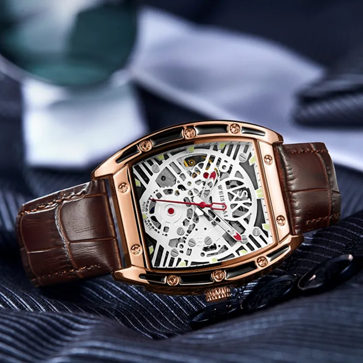 WSK Mechanical Movement Genuine Leather Strap Watch Men's Watches Black Dial-9