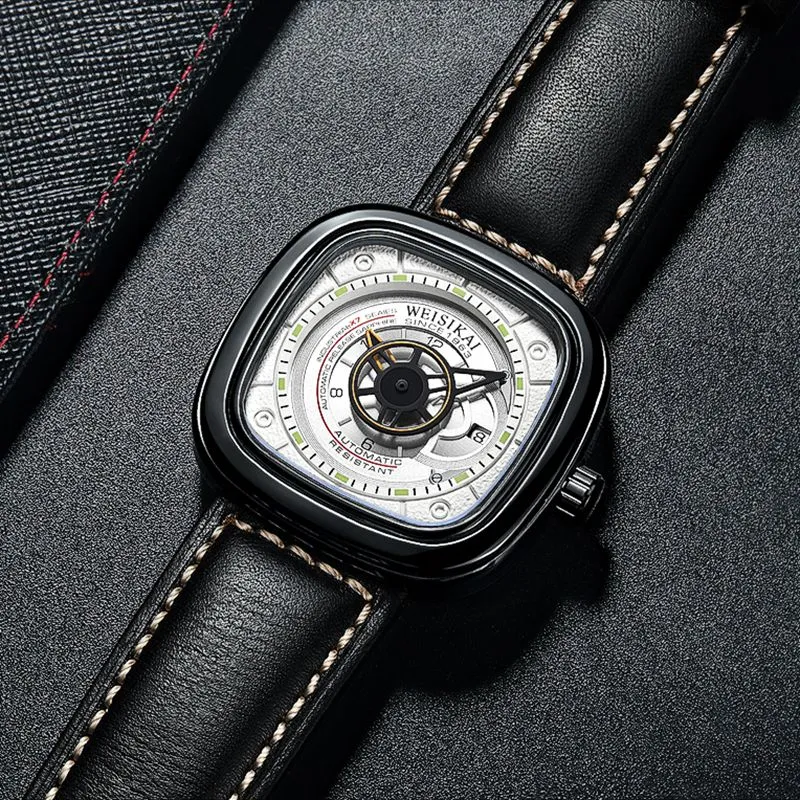 WSK Automatic Mechanical Movement TPU Strap Men's Watches White Dial-1