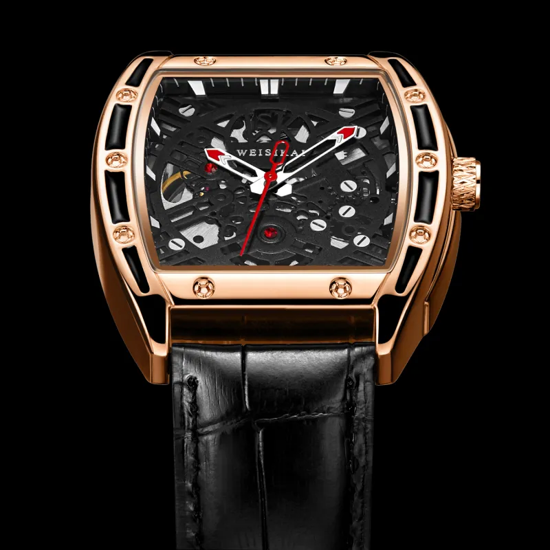 WSK Mechanical Movement Genuine Leather Strap Watch Men's Watches Black Dial-4