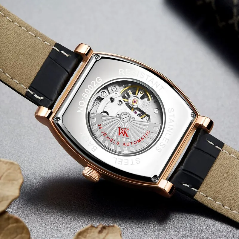 WSK Mechanical Movement Genuine Leather Strap Watch Men's Watches White Dial-4