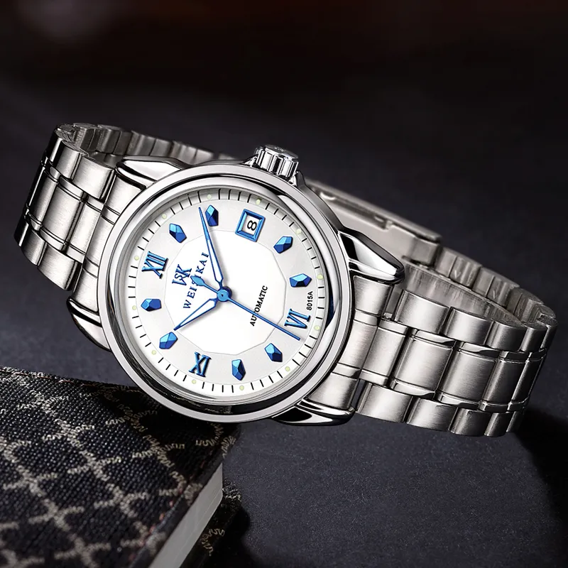 WSK Mechanical Movement Stainless Steel Watchband Men's Watches White Dial-5