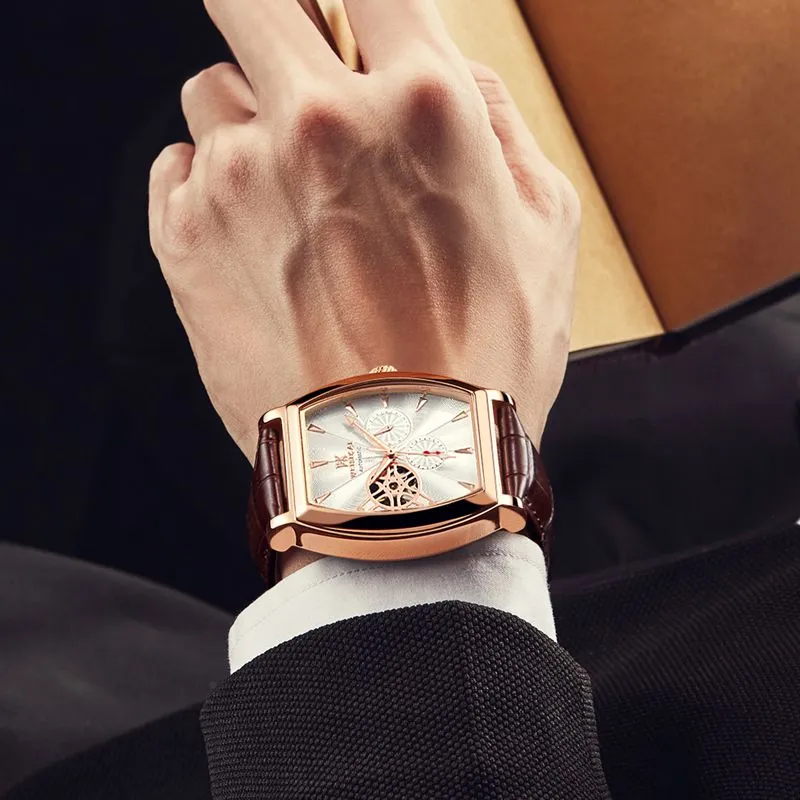 WSK Mechanical Movement Genuine Leather Strap Watch Men's Watches White Dial-2