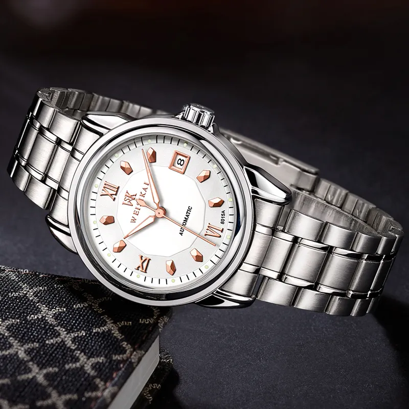 WSK Mechanical Movement Stainless Steel Watchband Men's Watches White Dial-7