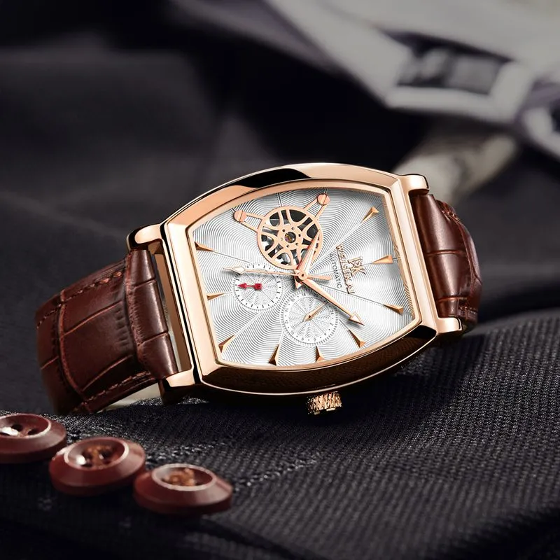 WSK Mechanical Movement Genuine Leather Strap Watch Men's Watches White Dial-1