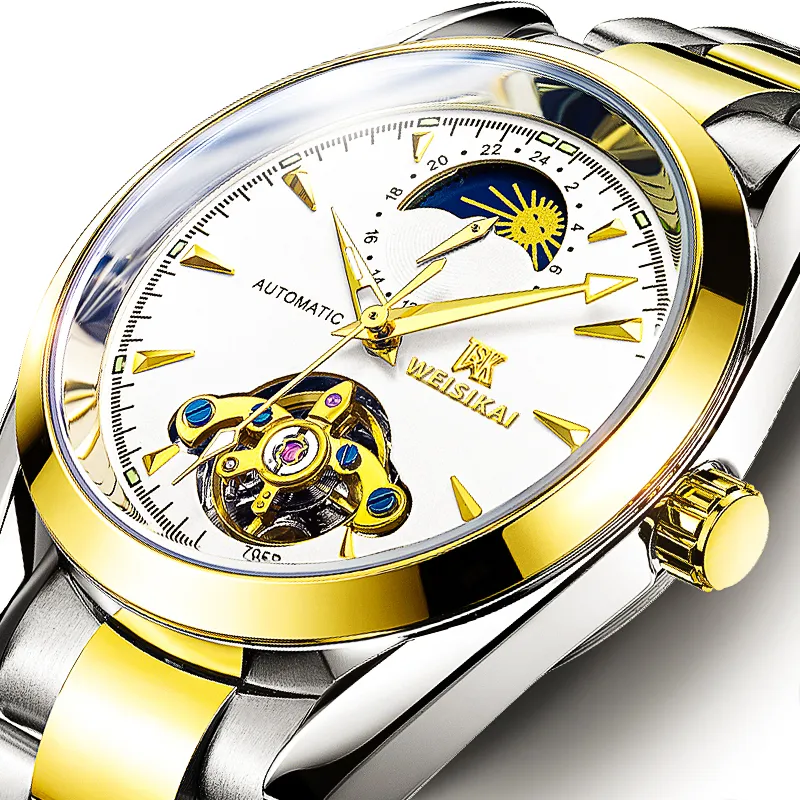WSK Automatic Mechanical Movement Stainless Steel Watchband Men's Watches White Dial-3