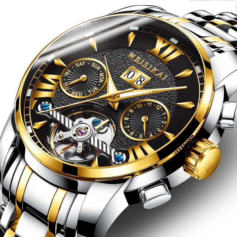 WSK Automatic Mechanical Movement Stainless Steel Watchband Men's Watches White Dial-5