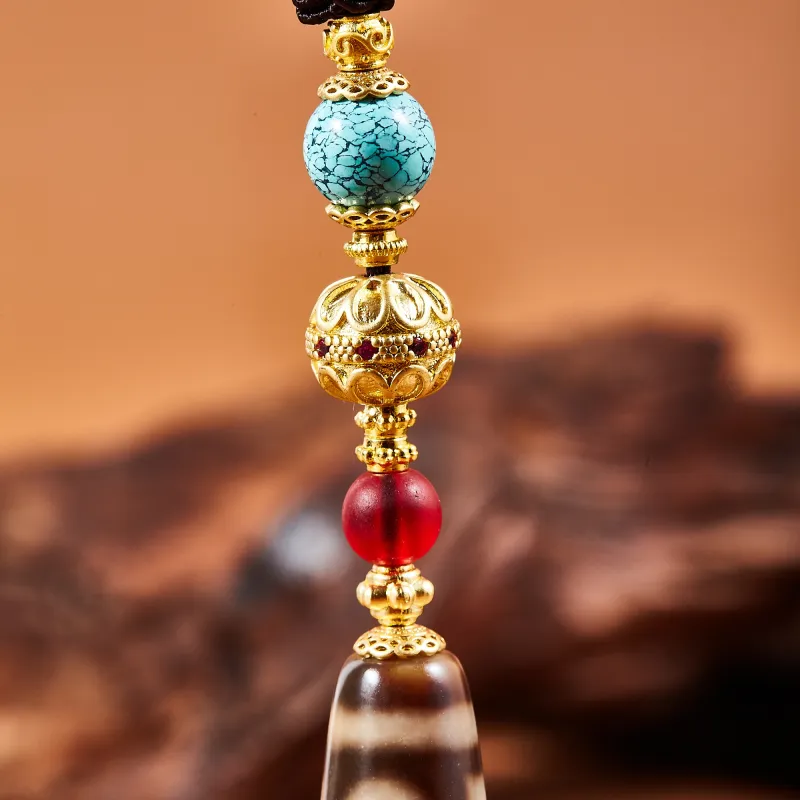 JIUCHAOGUZHU Agate Dzi Bead Necklace Unisex-5