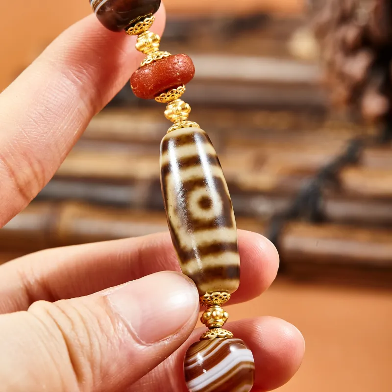 JIUCHAOGUZHU Agate Dzi Bead Necklace Unisex-6
