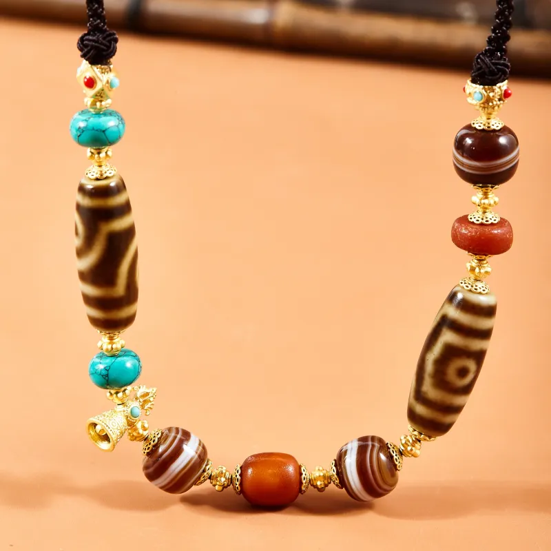 JIUCHAOGUZHU Agate Dzi Bead Necklace Unisex-1