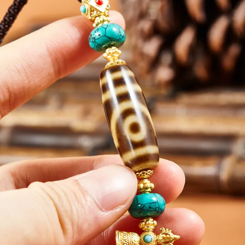 JIUCHAOGUZHU Agate Dzi Bead Necklace Unisex-5