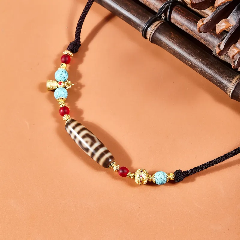 JIUCHAOGUZHU Agate Dzi Bead Necklace Unisex-6