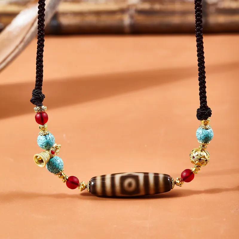 JIUCHAOGUZHU Agate Dzi Bead Necklace Unisex-1