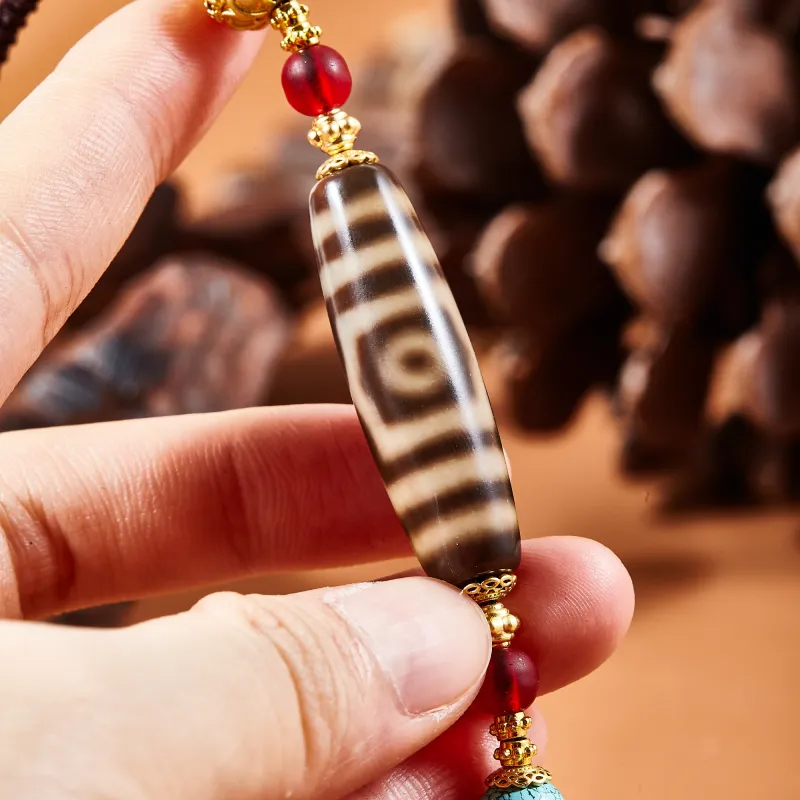 JIUCHAOGUZHU Agate Dzi Bead Necklace Unisex-4