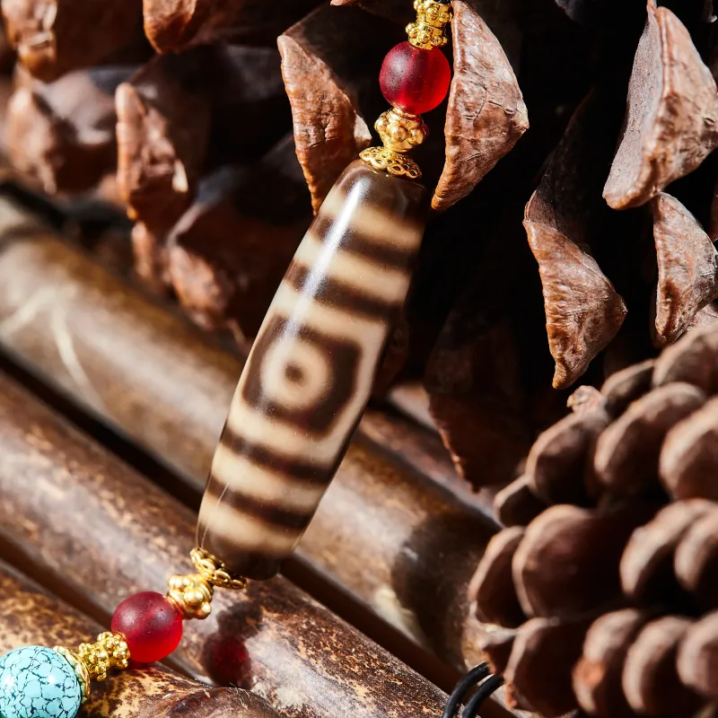 JIUCHAOGUZHU Agate Dzi Bead Necklace Unisex-3