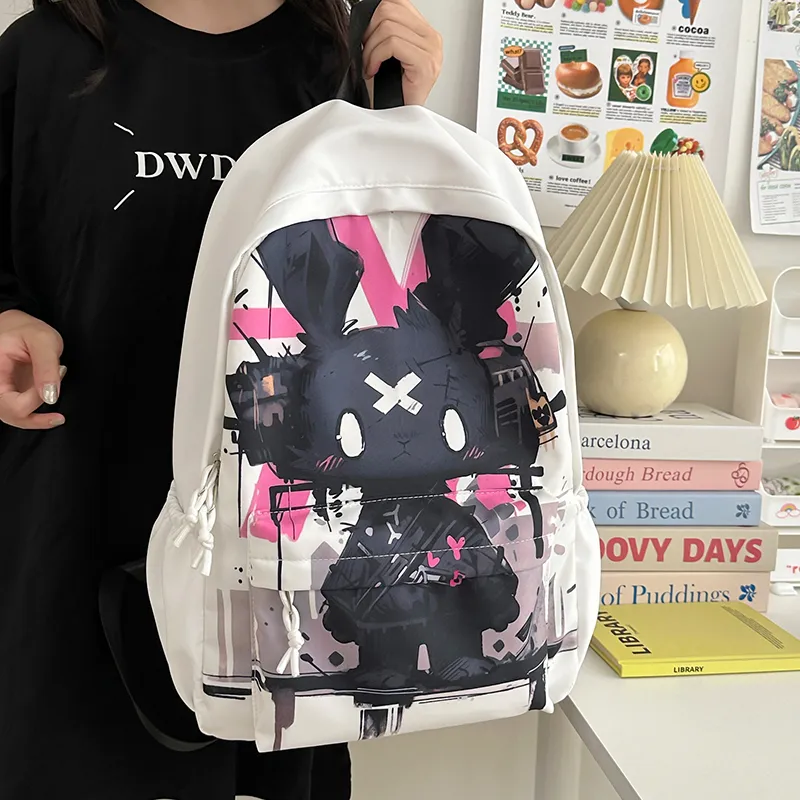 OUZIHUANG Nylon Backpack Regular Unisex White Rabbit/Black Rabbit-13