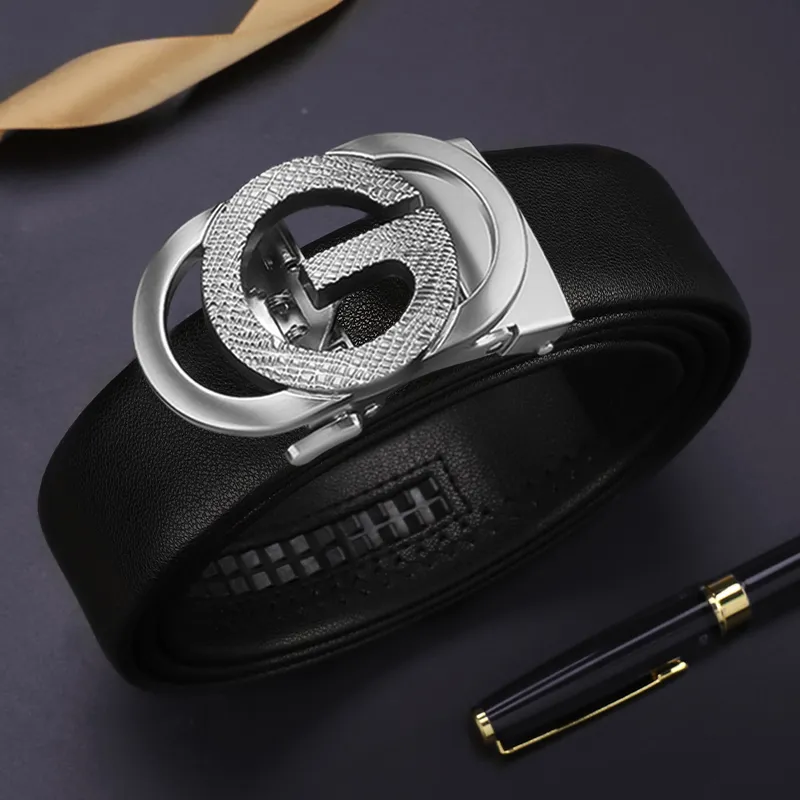 15 MINS High End Automatic Buckle Business Pants Belt Split Cow Leather Belts Men's Black 3.5cm-20