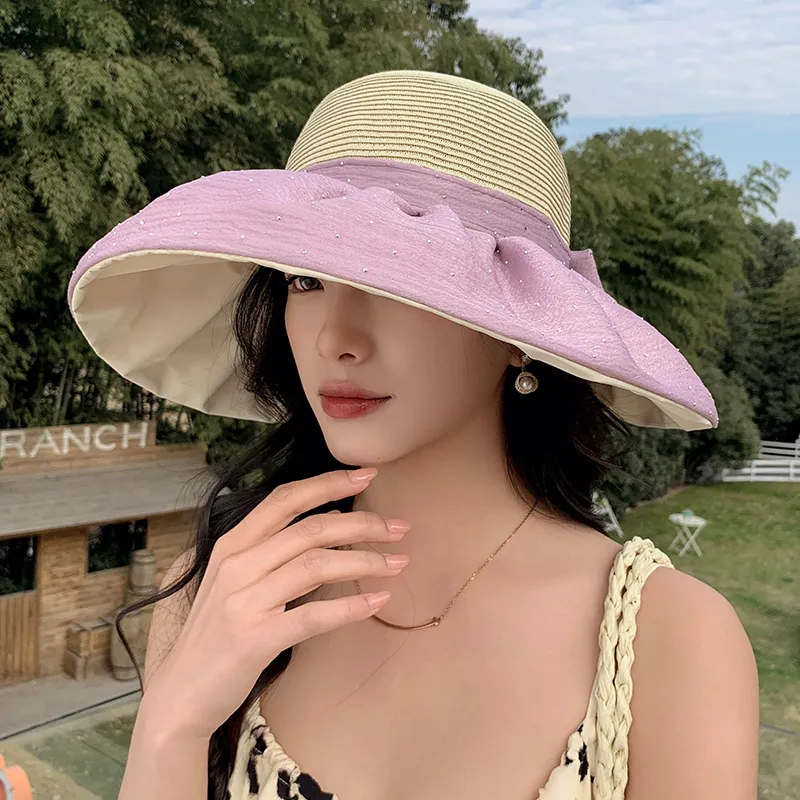 15 MINS Raffia+Polyester Bucket Hats Women's-9