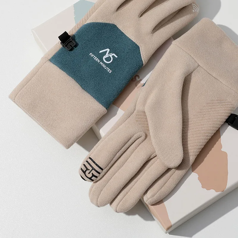 15 MINS 92% Polyester 8% Elastane Knit Gloves Women's Dark Gray/Khaki/Black/Pink-2