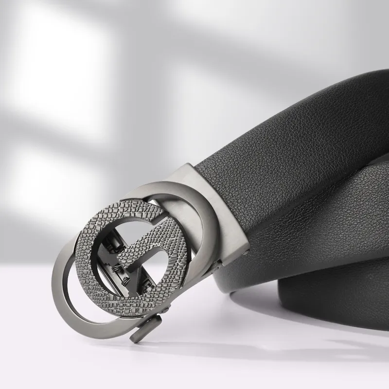 15 MINS Automatic Buckle Belt Suitable For Young Men Business Casual Authentic Leather Belts Men's 3.5cm Width-5