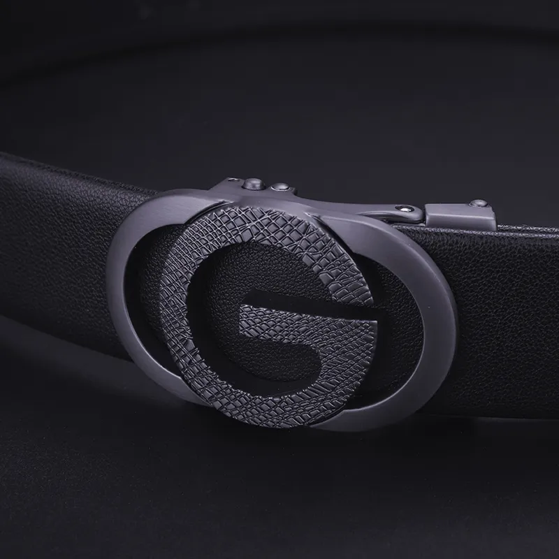 15 MINS High End Automatic Buckle Business Pants Belt Split Cow Leather Belts Men's Black 3.5cm-12