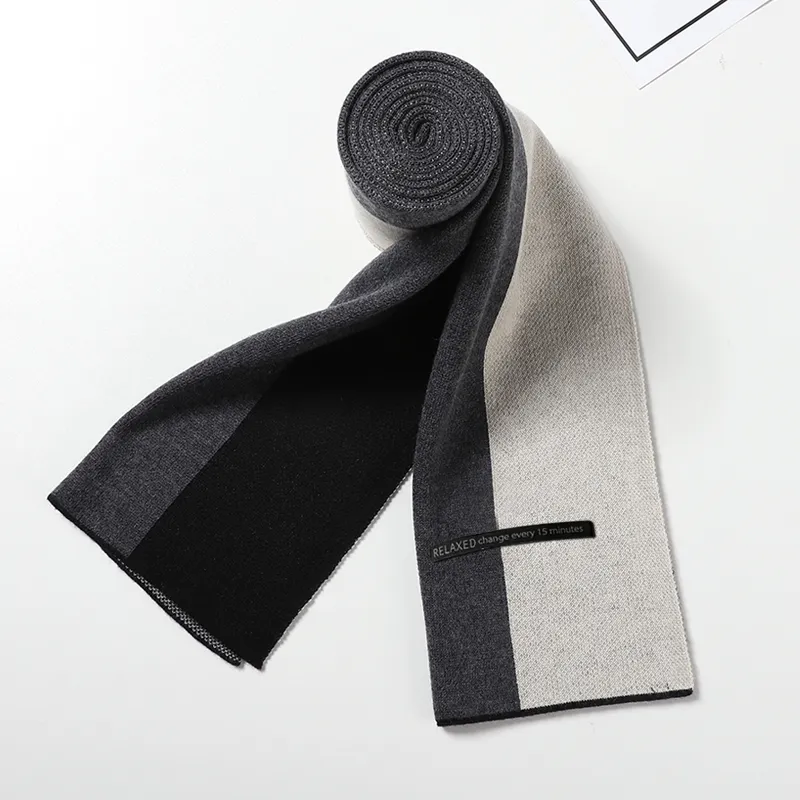 15 MINS Wool Knit Scarves Unisex Black Gray Beige-3