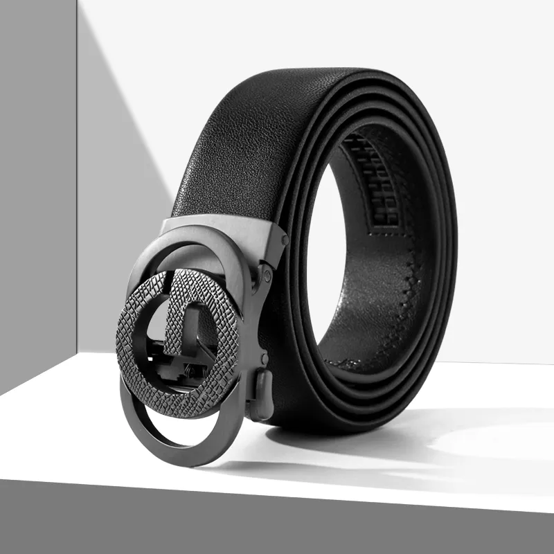 15 MINS High End Automatic Buckle Business Pants Belt Split Cow Leather Belts Men's Black 3.5cm-9