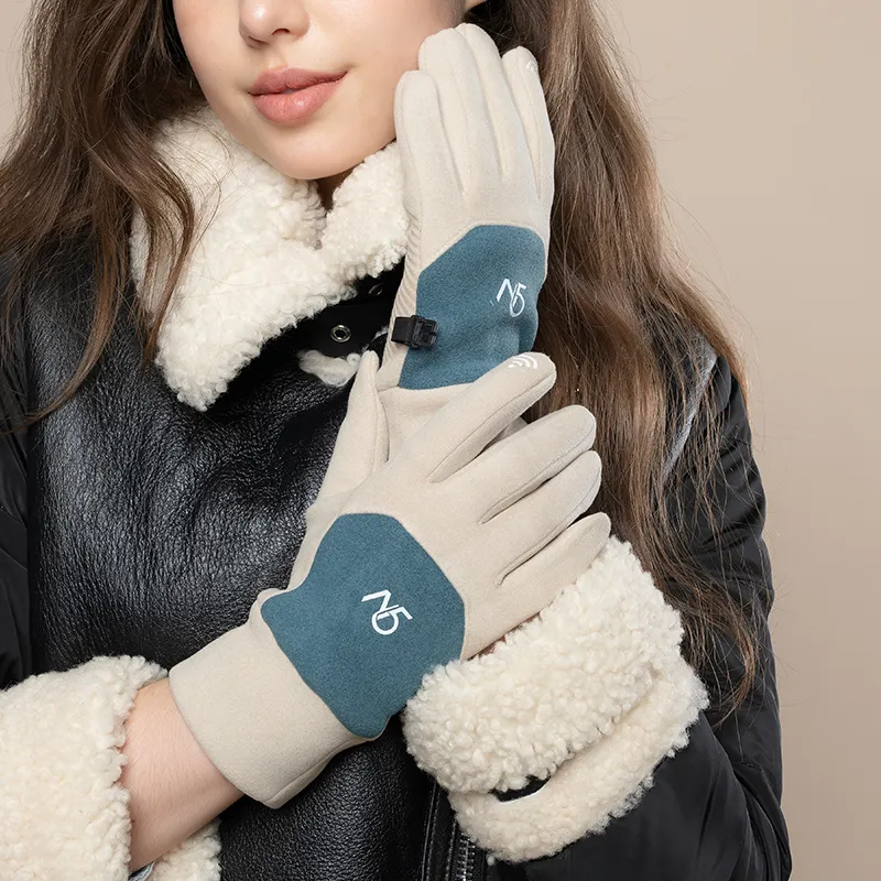 15 MINS Polyester Elastane Knit Gloves Women's Black Dark Gray Khaki Pink-1
