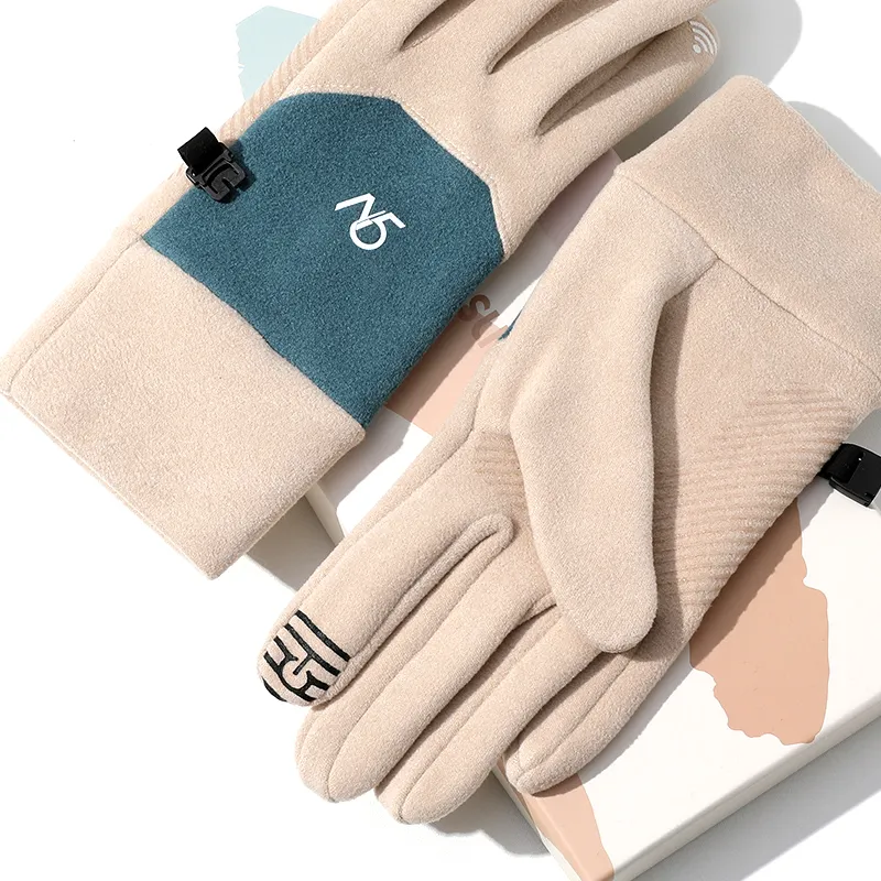 15 MINS Polyester Elastane Knit Gloves Women's Black Dark Gray Khaki Pink-3