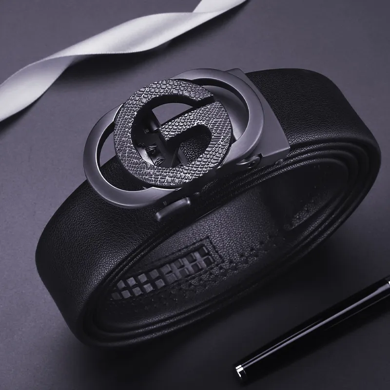 15 MINS High End Automatic Buckle Business Pants Belt Split Cow Leather Belts Men's Black 3.5cm-13