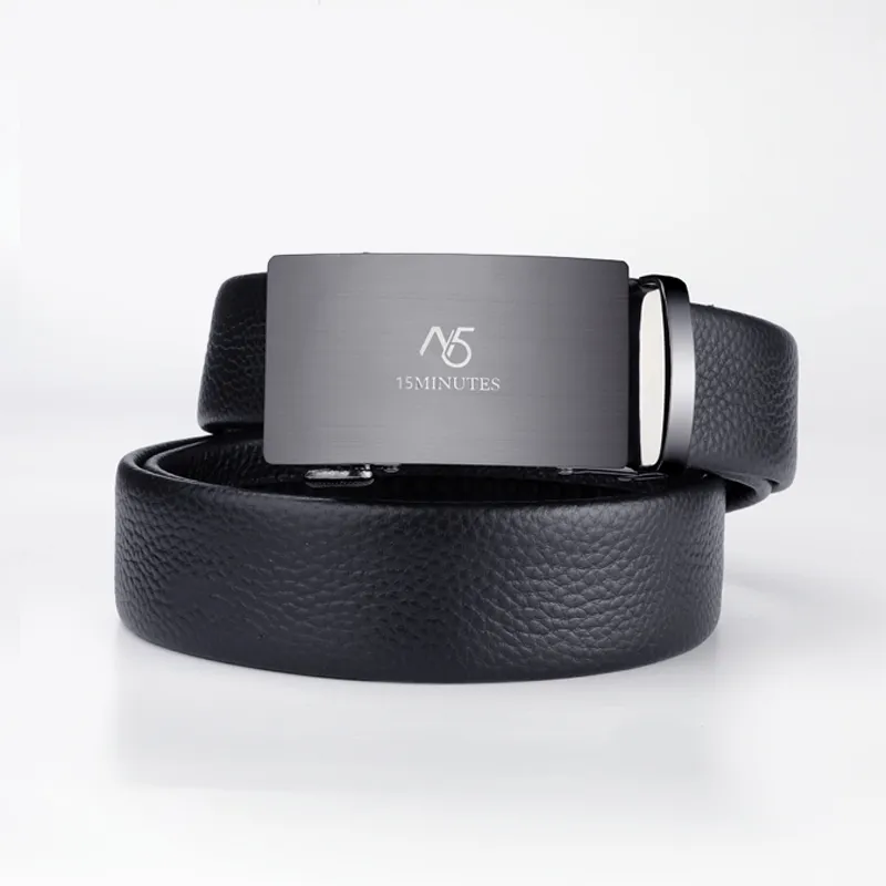 15 MINS Belt, Automatic Buckle, Youth High End Business Casual, Pant Belt Top Grain Cow Leather Belts Men's 3.5cm-6