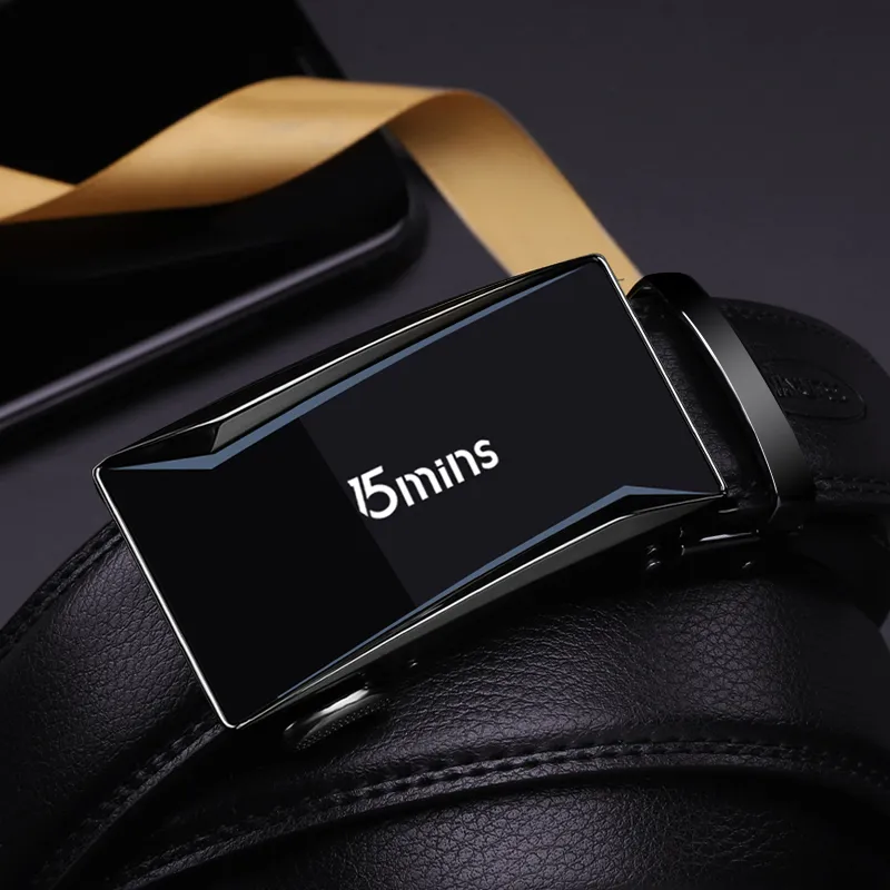 15 MINS Automatic Buckle Belt For Business Casual, Trendy For Young Men Leather Belts Men's Width  3.5cm-3