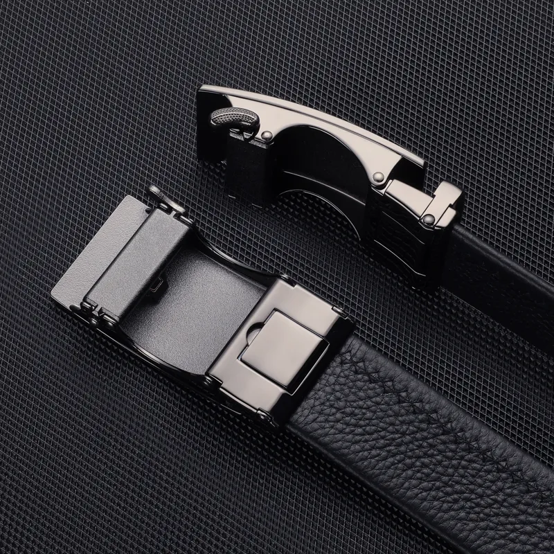15 MINS Belt, Automatic Buckle, Youth High End Business Casual, Pant Belt Top Grain Cow Leather Belts Men's 3.5cm-2
