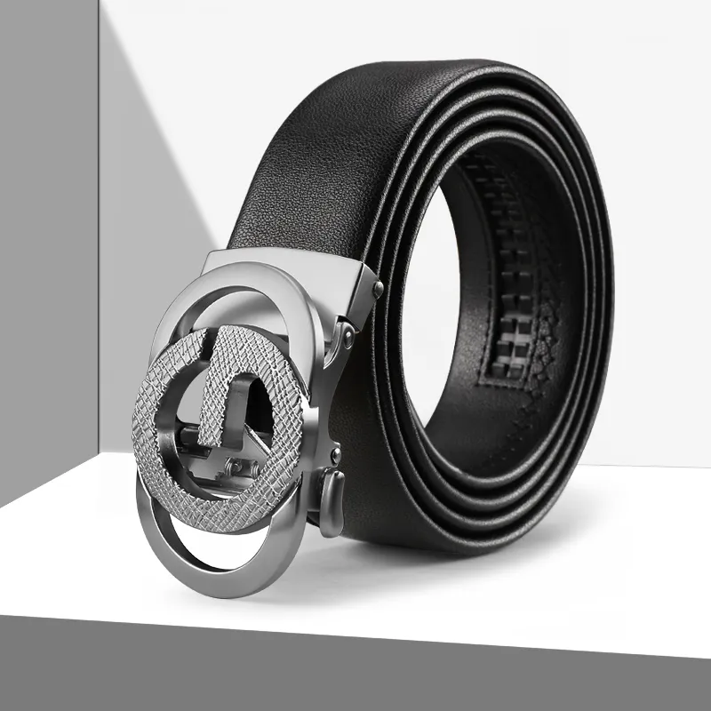 15 MINS High End Automatic Buckle Business Pants Belt Split Cow Leather Belts Men's Black 3.5cm-16