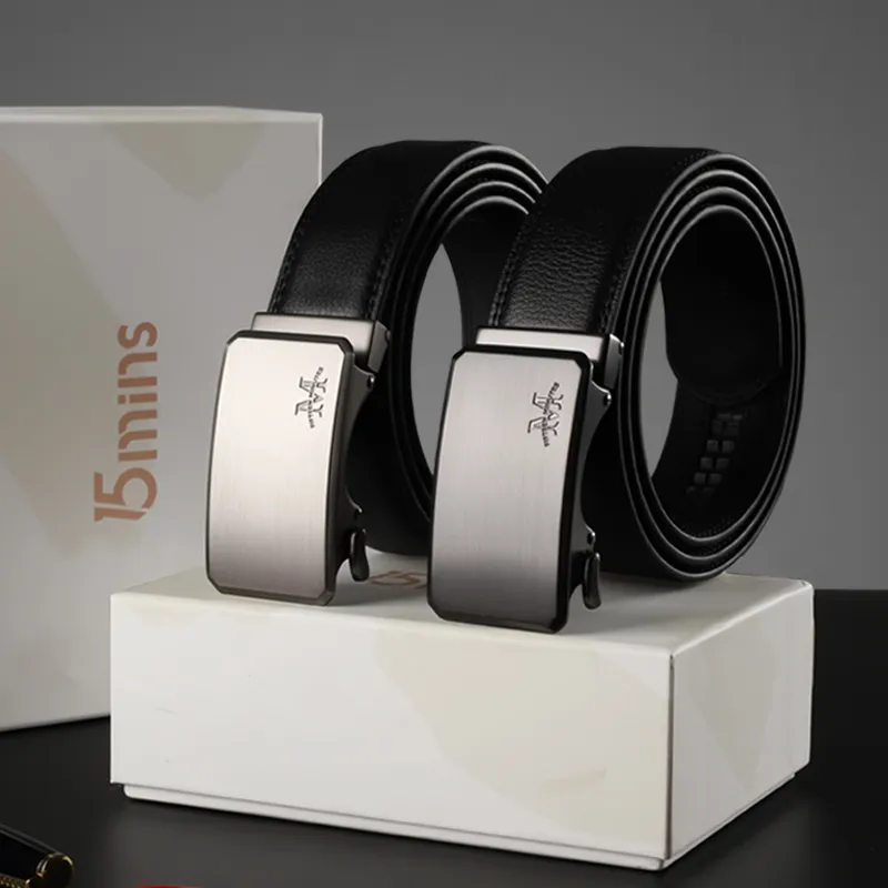 15 MINS Cow Split Leather Belts Men Width 3.5cm-1