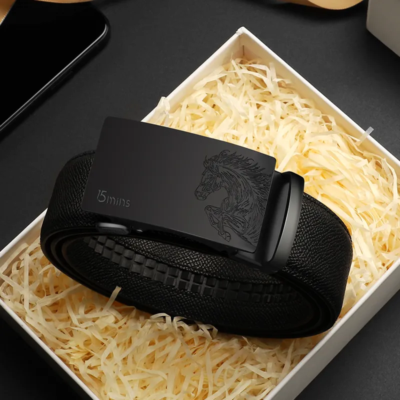 15 MINS Cow Split Leather Belts Men's Width 3.5cm-1