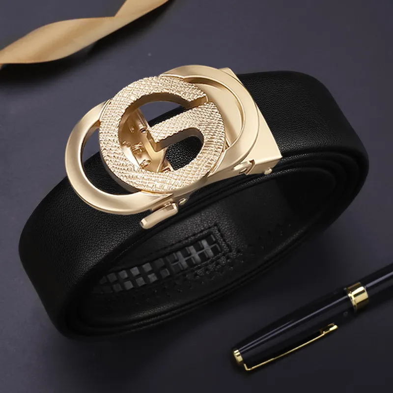 15 MINS High End Automatic Buckle Business Pants Belt Split Cow Leather Belts Men's Black 3.5cm-6