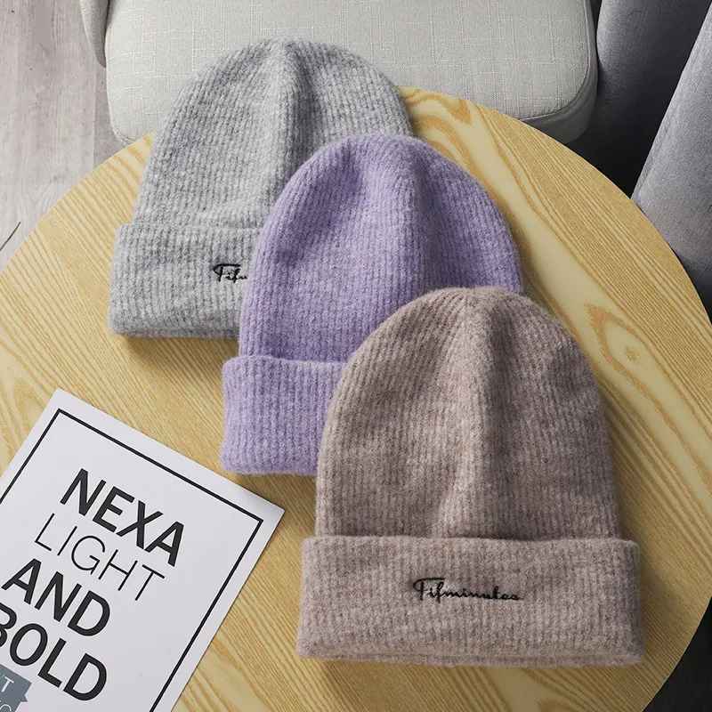 15 MINS Wool Blend Beanies Unisex Ecru Oat Green Black Gray Purple Blue-4