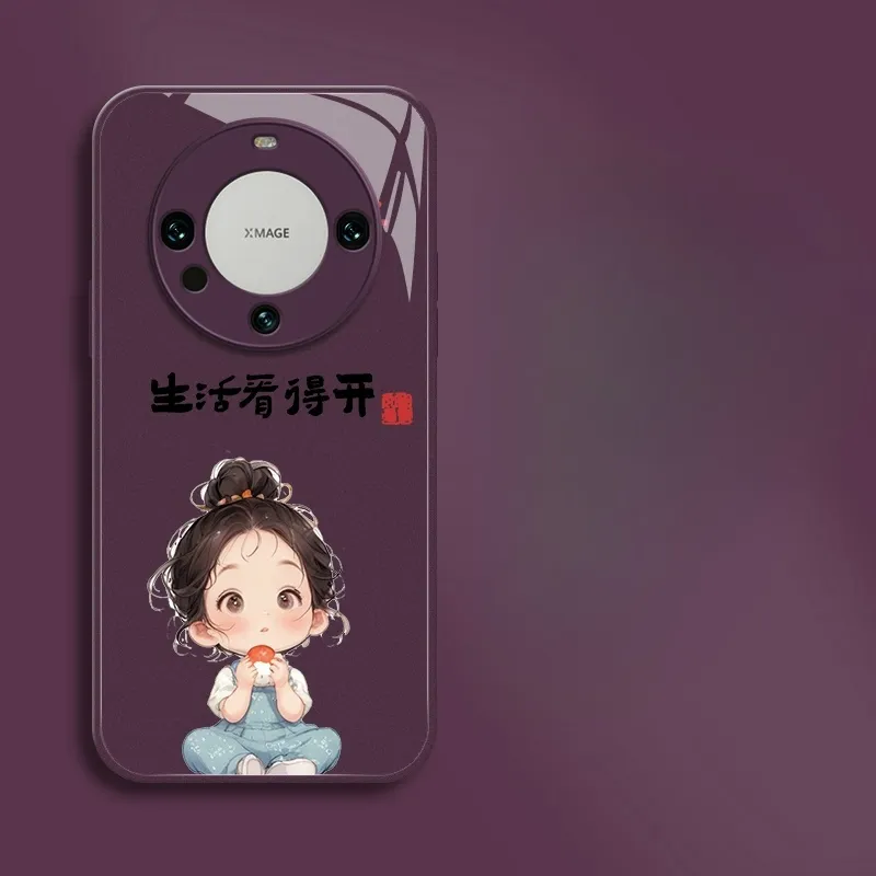PHILIPS Glass Material Phone Cases Compatibility With Huawei Mate Collection Cartoon Pattern Cute Refreshing-1