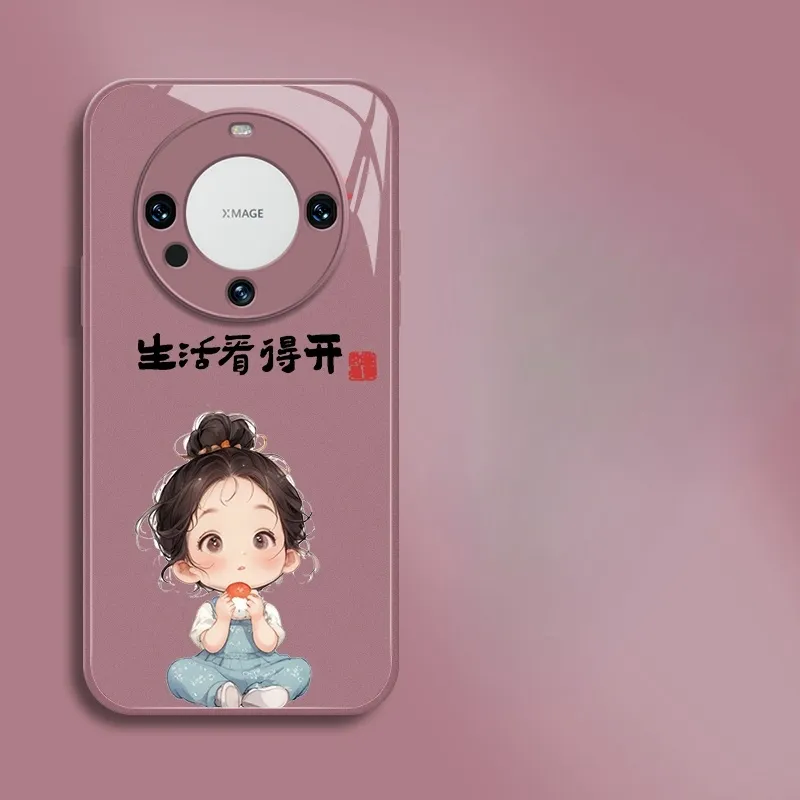 PHILIPS Glass Material Phone Cases Compatibility With Huawei Mate Collection Cartoon Pattern Cute Refreshing-5